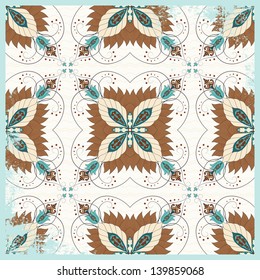 Seamless vector background. Vintage floral oriental pattern. Shabby surface.
