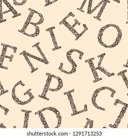 Seamless vector background with vintage letters on a white background.