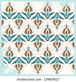 Seamless vector background. Vintage oriental pattern. Shabby surface.