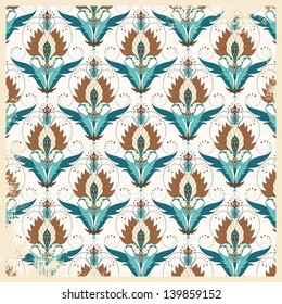 Seamless vector background. Vintage oriental pattern. Shabby surface.
