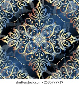 Fondo de Vector sin fisuras. Plantilla ornamental de Antiguas con patrón. Islam, turco, indio, árabe. Colores de fondo azul.  Ilustración vectorial