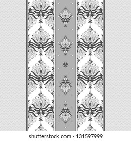 Seamless vector background. Vintage ornate damask pattern.Simple zigzag pattern and ornate borders. Easily edit the colors.