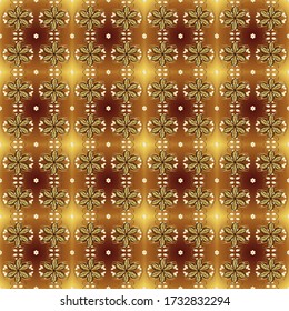 Fondo vectorial impecable. Papel de escritorio barroco, damasco. Patrón gráfico moderno y sin fisuras en los colores marrón y amarillo. Patrón floral sin foco.