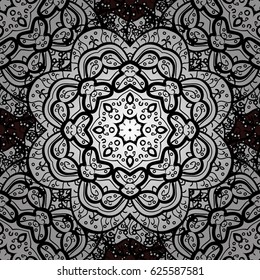Seamless vector background. Wallpaper baroque, damask. Stylish graphic pattern. White elements on brown background. Floral pattern.