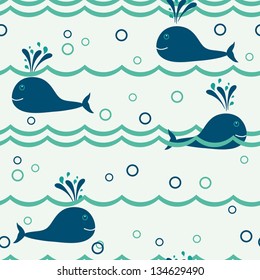 Seamless vector background with whales