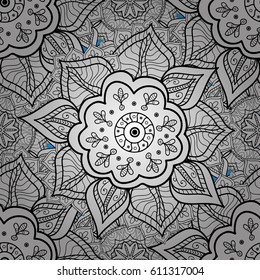 Seamless vector background with white doodles. Wallpaper baroque, damask. Graphic modern pattern.