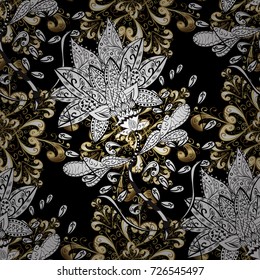 Seamless vector background with white doodles. Seamless pattern floral pattern. Wallpaper baroque, damask. Graphic modern pattern.