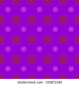 Seamless vector background. Winter Holiday Knitted Pattern with Circles, Dots and Snowflakes On a violet Background.