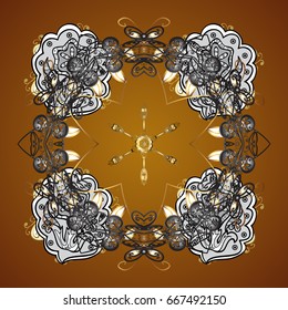 Seamless vector background. Winter Holiday Knitted Pattern with Circles, Dots and Snowflakes On a brown Background.