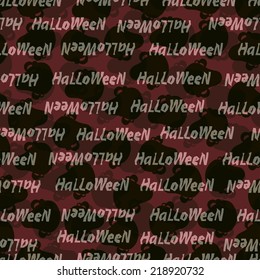 Seamless vector background with words Halloween. Festive party pattern. Design element for cards, poster, banner, web, flyer, scrapbook, wallpaper. 