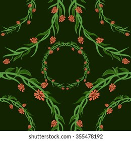Seamless vector background. Wreaths of flowers. Element of ornament - circle.