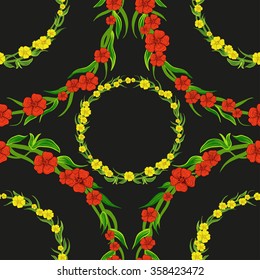 Seamless vector background. Wreaths of flowers. 