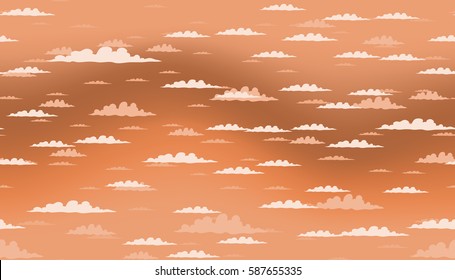 Seamless vector backgtound with orange sunset sky and clouds