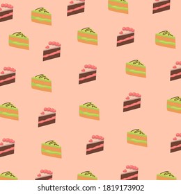 Seamless vector bakery pattern. Pink cake background.