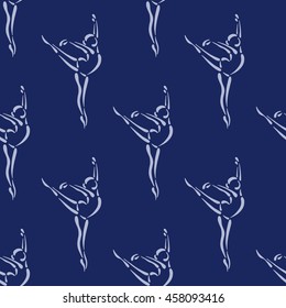 Seamless vector ballet pattern on dark background. Dance theme.
