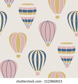 Seamless vector balloon pattern. Multicolor hand drawn airship background. For fabric, textile, banner, design, wrapping.	
