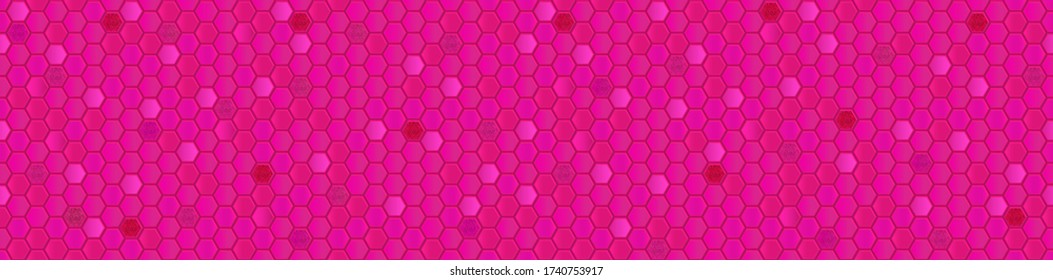 Seamless vector Banner of gradient pink honeycomb mosaic. Pink hexagon tiles background. Print for wrapping, backgrounds, fabric, decor, scrapbooking. Other mosaic patterns in mosaic collections. 