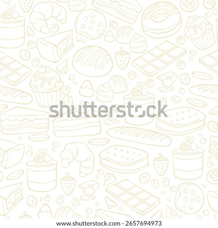 Seamless vector banner with outline fast food icons. Background with hand drawn drawings pizza, burger, hot dog, ice cream, soda, coffee. Sketch food pattern. Doodle silhouettes of takeaway elements
