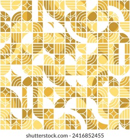 
Seamless vector Bauhaus pattern. Simple geometric shapes, white line pattern. Ocher, pale yellow colors.