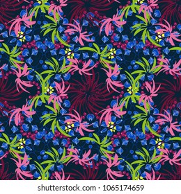 Seamless vector beautiful bright flowers for, postcard, flyer or wedding invitation, wallpaper, wrapping paper, background. Sketch in black, blue and beige colors.