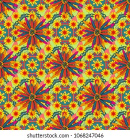 Seamless vector beautiful bright flowers for, postcard, flyer or wedding invitation, wallpaper, wrapping paper, background. Sketch in gray, yellow and blue colors.