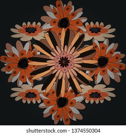 Seamless vector beautiful bright flowers for, postcard, flyer or wedding invitation, wallpaper, wrapping paper, background. Sketch in gray, orange and black colors.