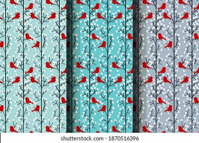 Seamless vector beautiful pattern with bird on Cherry or Sakura branches