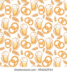 Seamless Vector Beer With Pretzel Pattern