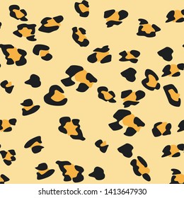 Seamless vector beige fur leopard pattern. Stylish fashionable wild leopard print. Animal print background for fabric, textile, design, advertising banner.