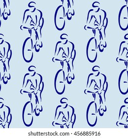 Seamless vector bicycle pattern. Blue colours. Hand drawn elements.