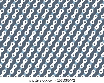 Seamless vector bicycle white chain. Blue background.