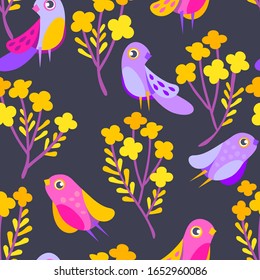 Seamless vector bird pattern. Delicate floral background. Part of the collection