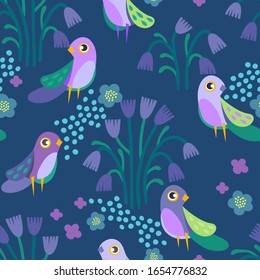Seamless vector birds pattern. Delicate floral background. Part of the collection