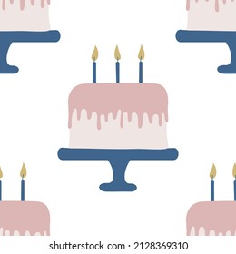 Seamless vector birthday cake pattern. Food repeat background for fabric, textile, wrapping, cover etc.	