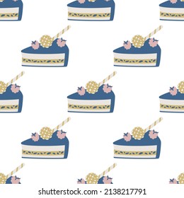Seamless vector birthday cake pattern. Food repeat background for fabric, textile, wrapping, cover etc.