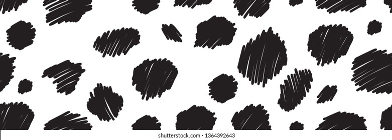 Seamless vector black dot pattern on white background freehand drawing style.