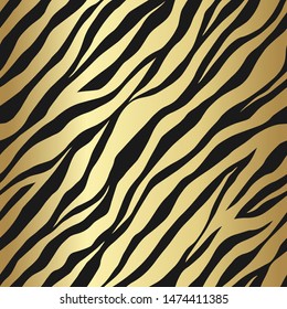 Seamless vector black and gold tiger stripes pattern. Stylish golden wild tiger fur. Animal print background for fabric, textile, design, wrapping, cover.