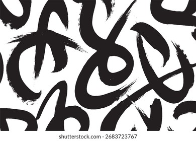 Seamless Vector Black Ink Calligraphy Brush Stroke Pattern

