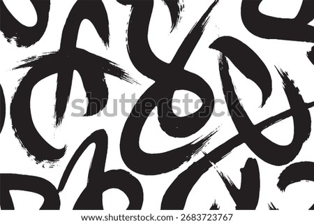 Seamless Vector Black Ink Calligraphy Brush Stroke Pattern

