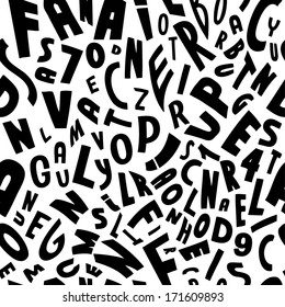 Seamless vector black on white letters pattern illustration