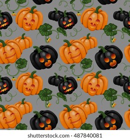 Seamless Vector Black And Orange Halloween Pumpkins Pattern