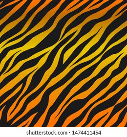 Seamless vector black and orange tiger stripes pattern. Stylish wild tiger fur. Animal print background for fabric, textile, design, wrapping, cover.