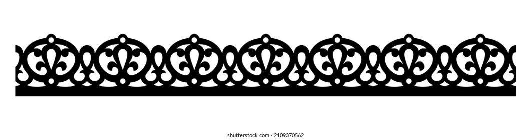 Seamless vector black ornament on a white background. Decor element for laser cutting. Home facade decoration.