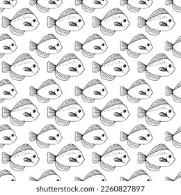 Seamless vector black pattern of ruff fish .