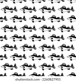 Seamless vector black pattern of ruff fish .