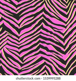 Seamless vector black and pink outline zebra fur pattern. Stylish wild zebra print. Animal print background for fabric, textile, design, cover, advertising banner etc. 10 eps design.