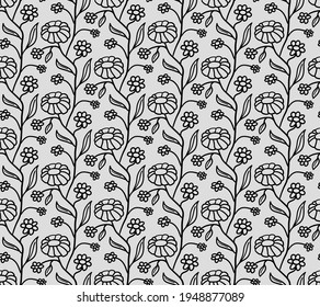 Seamless vector black and white background from plants