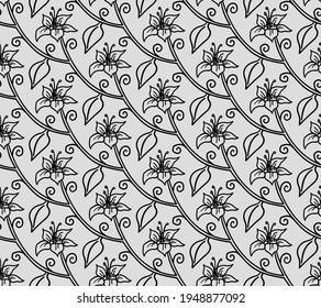 Seamless vector black and white background from plants