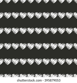 Seamless vector black and white decorative background with hearts. Print. Repeating background. Cloth design, wallpaper.