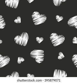 Seamless vector black and white decorative background with hearts. Print. Repeating background. Cloth design, wallpaper.